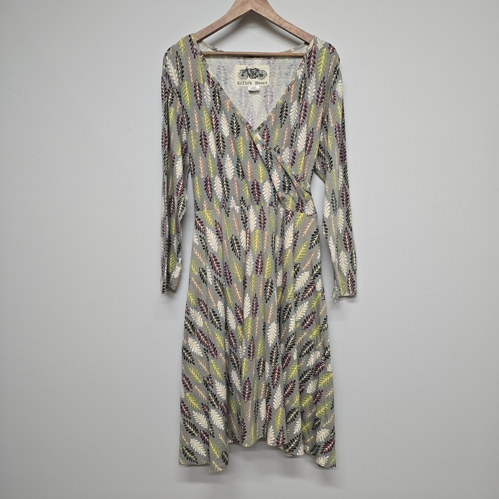 Effie's Heart Faux Wrap Dress Womens 2X Leaf Print Long Sleeve Boho Whimsigoth